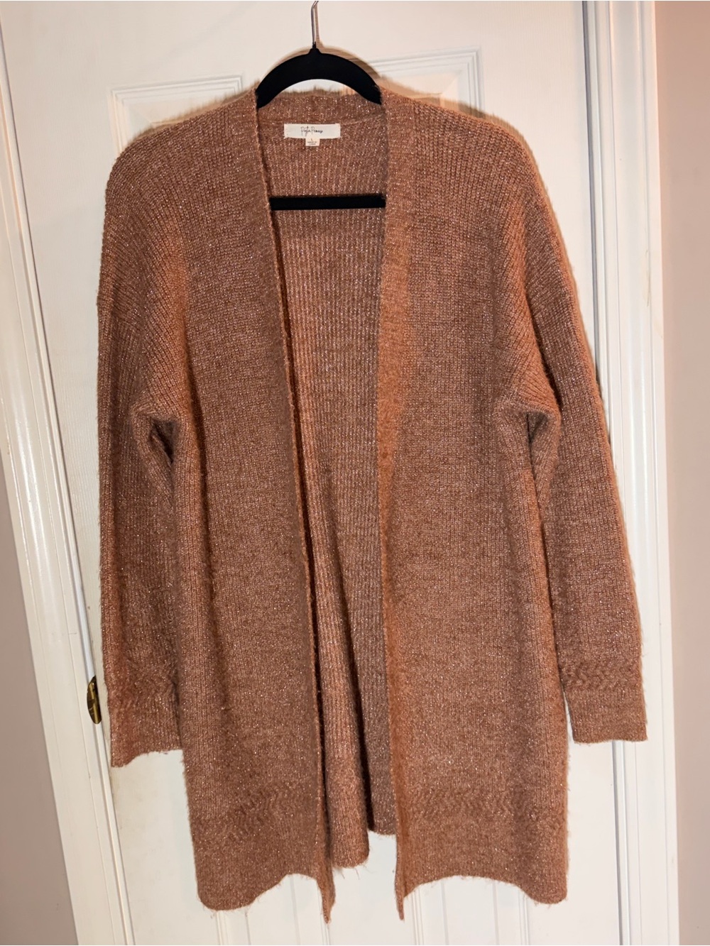 Long Open-Front Women's Cardigan Sweater in Rust Brown